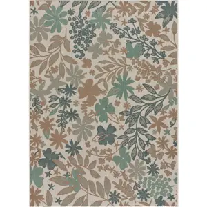 Béžovo-zelený venkovní koberec Universal Floral, 155 x 230 cm