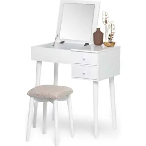 Bílý toaletní stolek se zrcadlem, šperkovnicí a 2 šuplíky Bonami Essentials Beauty
