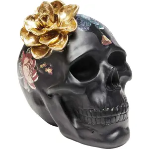 Černá dekorativní soška Kare Design Flower Skull, výška 22 cm