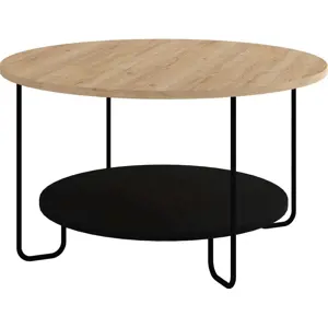 Produkt Kulatý konferenční stolek s deskou v dubovém dekoru v černo-přírodní barvě ø 80 cm Tonka – Marckeric
