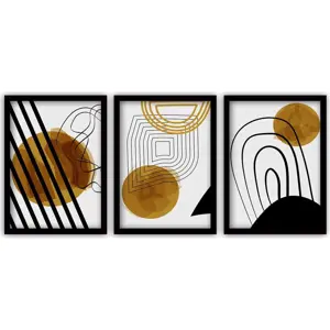Sada 3 obrazů v černém rámu Vavien Artwork Abstract Lines, 35 x 45 cm