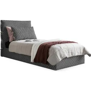 Šedá čalouněná jednolůžková postel s úložným prostorem s roštem 90x200 cm Sleepy Luna – Miuform