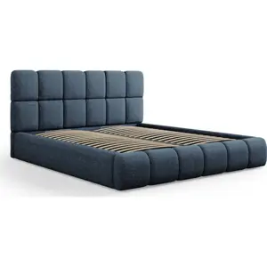 Produkt Tmavě modrá čalouněná dvoulůžková postel s úložným prostorem s roštem 160x200 cm Bellis – Micadoni Home