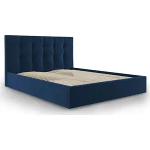 Produkt Tmavě modrá čalouněná dvoulůžková postel s úložným prostorem s roštem 160x200 cm Nerin – Mazzini Beds