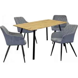 Produkt Idea Jídelní stůl BERGEN dub + 4 židle DIAMANT šedý samet