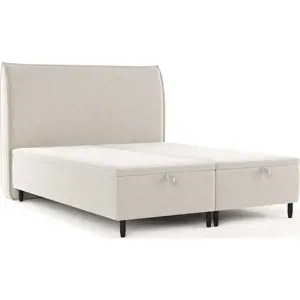 Béžová čalouněná dvoulůžková postel s úložným prostorem 200x200 cm Pearl – Maison de Rêve