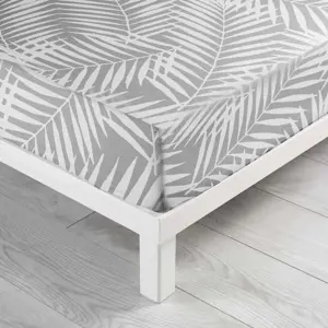 Produkt Bílo-šedé napínací bavlněné prostěradlo 90x190 cm Botania – douceur d'intérieur