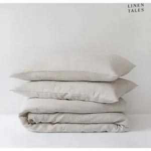 Produkt Bílobéžové prodloužené lněné povlečení na dvoulůžko 200x220 cm – Linen Tales
