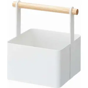 Produkt Bílý multifunkční box s detailem z bukového dřeva YAMAZAKI Tosca Tool Box, délka 16 cm
