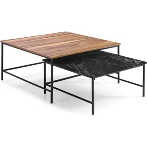 Produkt Černé/přírodní konferenční stolky s deskou v dekoru ořechového dřeva v sadě 2 ks 80x80 cm Fiorenza – Marckeric