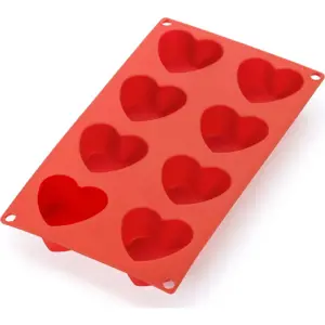 Červená silikonová forma na 8 mini dezertů ve tvaru srdce Lékué
