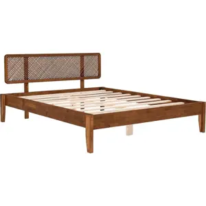 Dvoulůžková postel ze smrkového dřeva s roštem v tmavě hnědo-přírodní barvě 180x200 cm Izabelya – Kalune Design