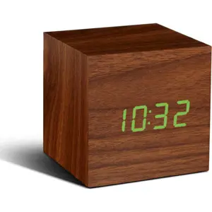 Hnědý budík se zeleným LED displejem Gingko Cube Click Clock