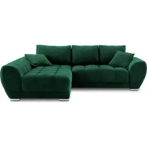 Produkt Lahvově zelená rozkládací rohová pohovka se sametovým potahem Windsor & Co Sofas Nuage, levý roh