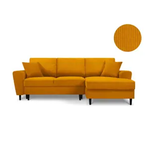 Produkt Oranžová rozkládací rohová manšestrová pohovka Kooko Home Jazz, pravý roh