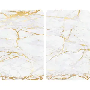 Sada 2 skleněných krytů na sporák v bílo-zlaté barvě Wenko Marble, 52 x 30 cm
