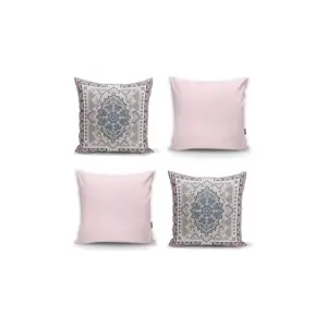 Sada 4 dekorativních povlaků na polštáře Minimalist Cushion Covers Pink Ethnic, 45 x 45 cm