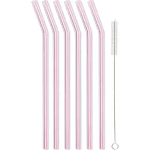 Sada 6 růžových skleněných brček na pití Vialli Design, délka 23 cm