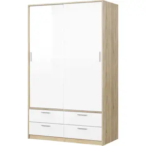 Produkt Šatní skříň v dekoru dubu s posuvnými dveřmi v bílo-přírodní barvě 121x200 cm Line – Tvilum