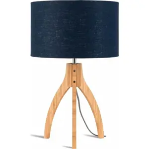 Stolní lampa s modrým stínidlem a konstrukcí z bambusu Good&Mojo Annapurna