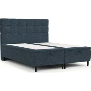 Tmavě modrá čalouněná dvoulůžková postel s úložným prostorem 140x200 cm Senses – Maison de Rêve