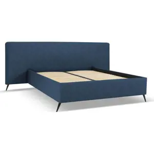 Produkt Tmavě modrá čalouněná dvoulůžková postel s úložným prostorem a roštem 180x200 cm Walter – Milo Casa
