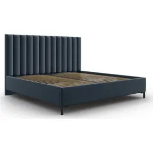 Produkt Tmavě modrá čalouněná dvoulůžková postel s úložným prostorem s roštem 200x200 cm Casey – Mazzini Beds