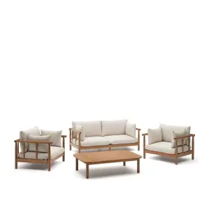 Produkt Zahradní lounge set z eukalyptového dřeva pro 4 v bílo-přírodní barvě Sacova – Kave Home