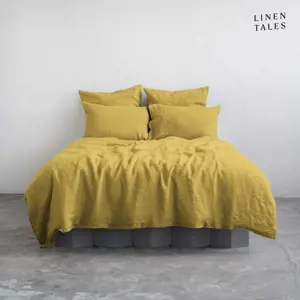 Žluté lněné povlečení na jednolůžko 135x200 cm – Linen Tales