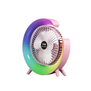 Multifunkční přenosný ventilátor s barevným LED osvětlením - růžový